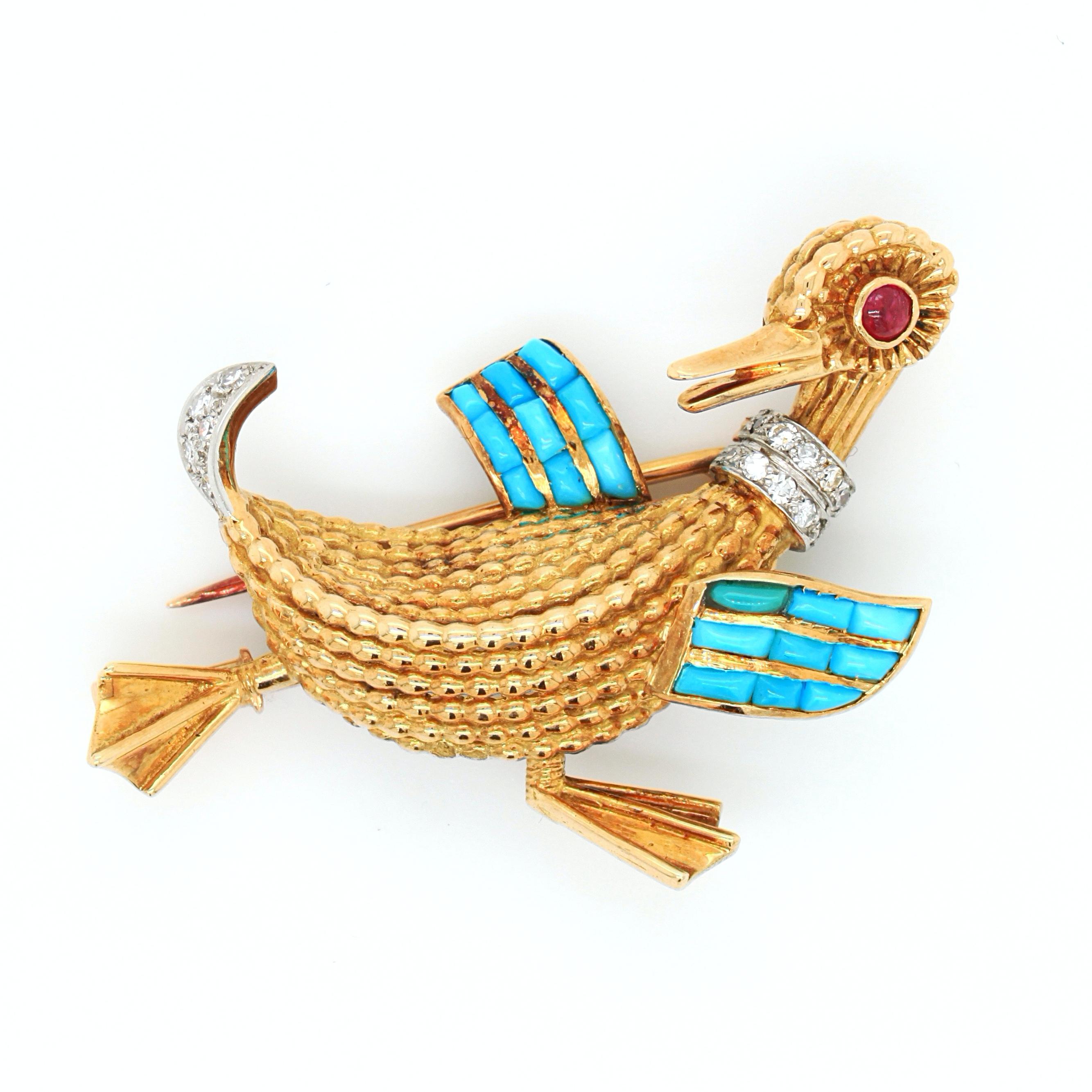 18k gold cartier paris 1960's duck brooch
