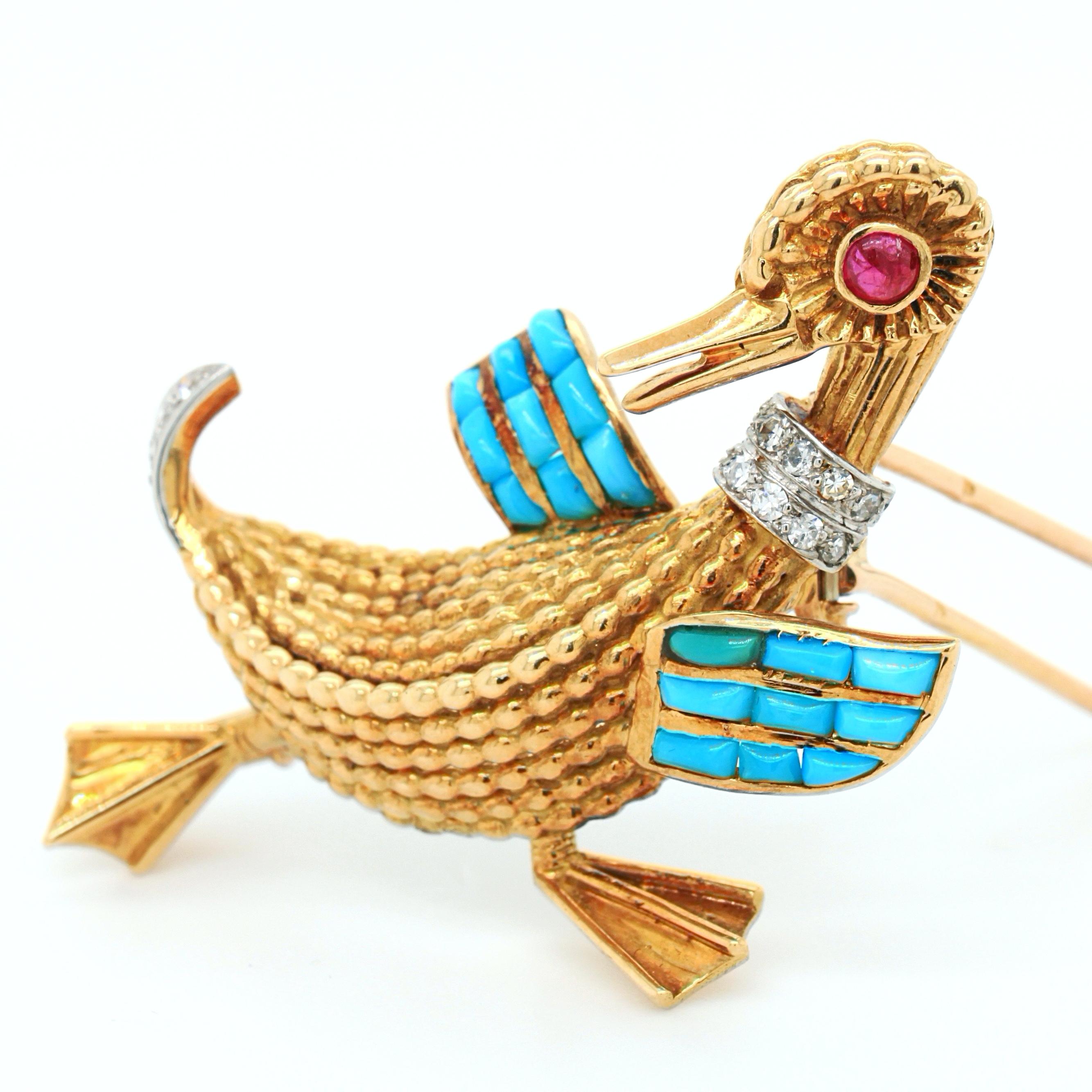 18k gold cartier paris 1960's duck brooch