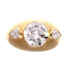 Vintage Boucheron GIA 3.01 Carat E VS2 Diamond Gold Gypsy Ring