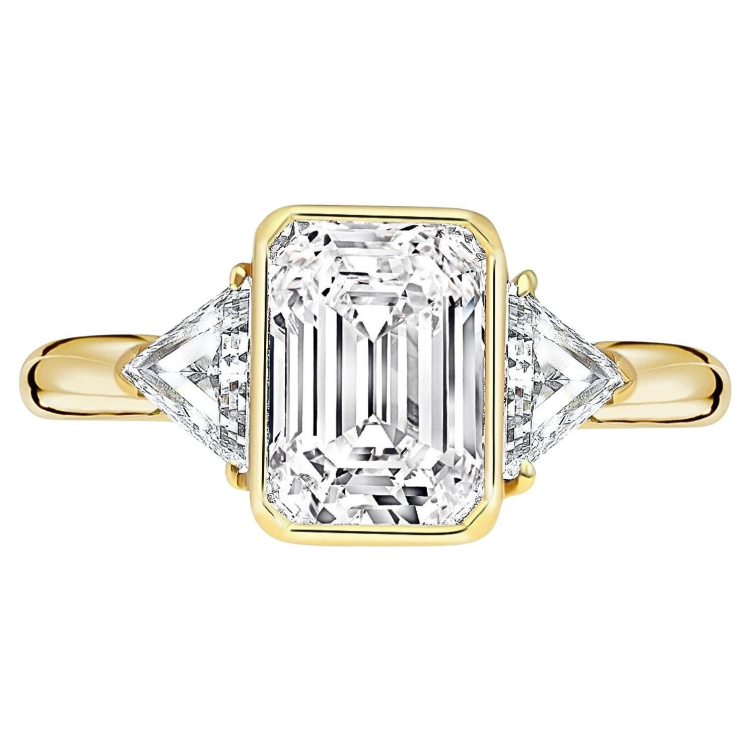 Boucheron GIA Certified 2.09 Carat Emerald Cut Diamond & Trillion 3 Stone Ring