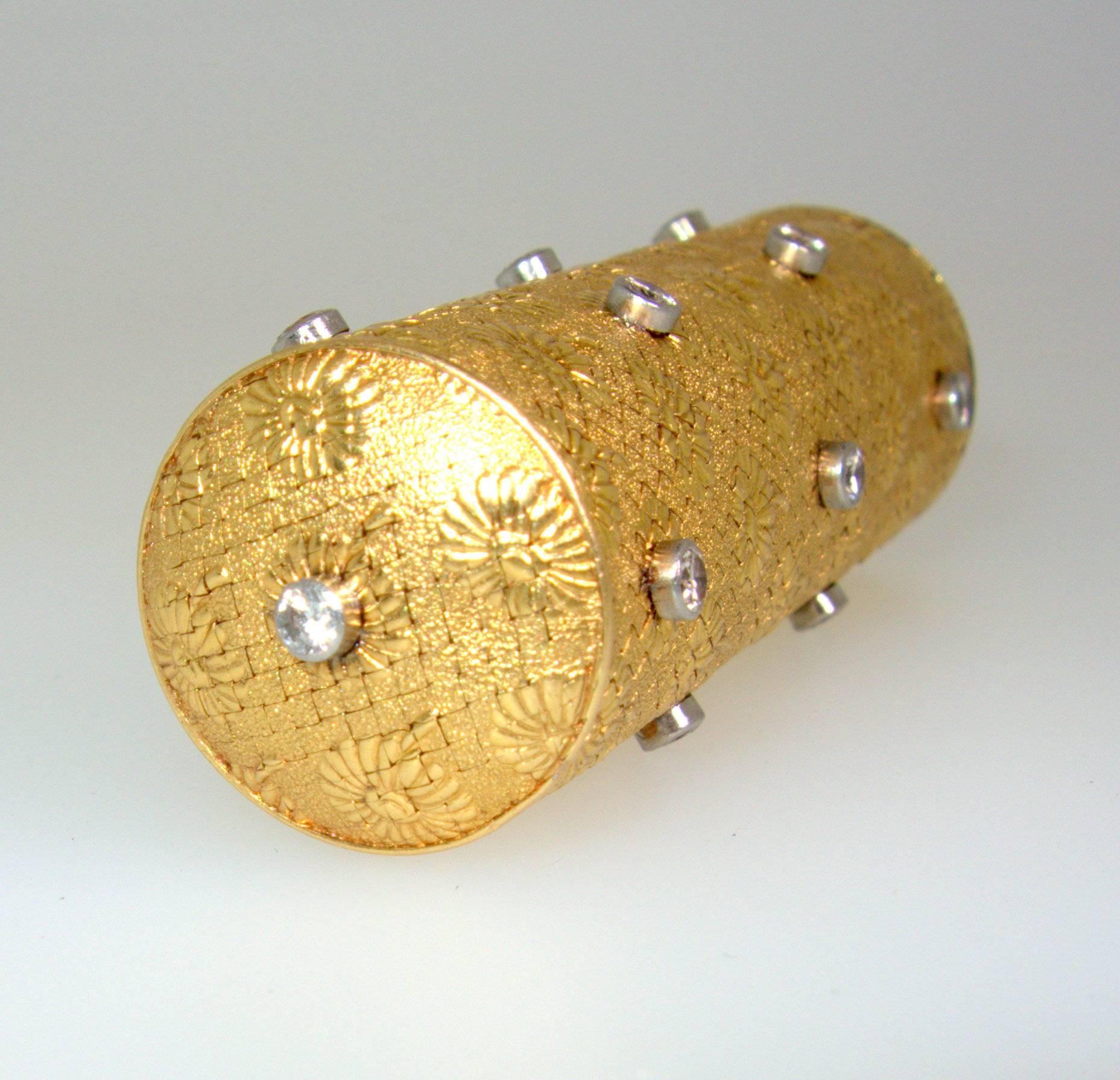 Retro Boucheron Gold and Diamond Lipstick Holder, French, circa 1950