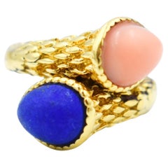 Boucheron gold, coral and lapis lazuli bohemian snake ring - Vintage ring