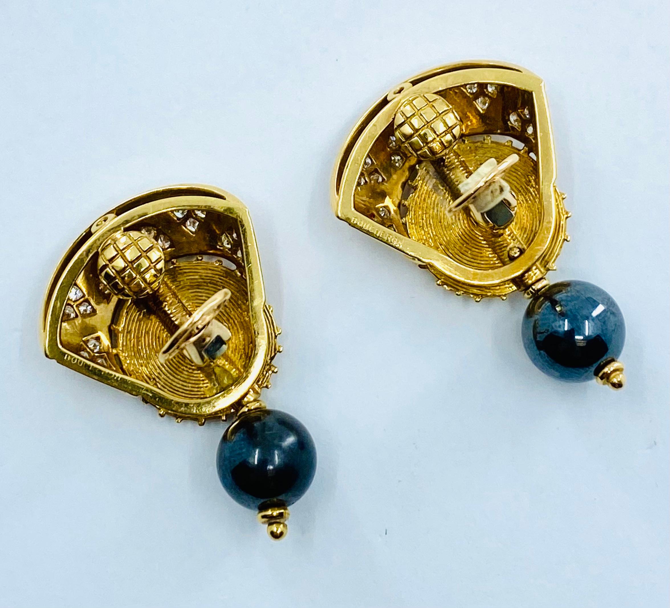 Boucheron Gold Diamond Hematite Earrings  In Excellent Condition For Sale In Beverly Hills, CA