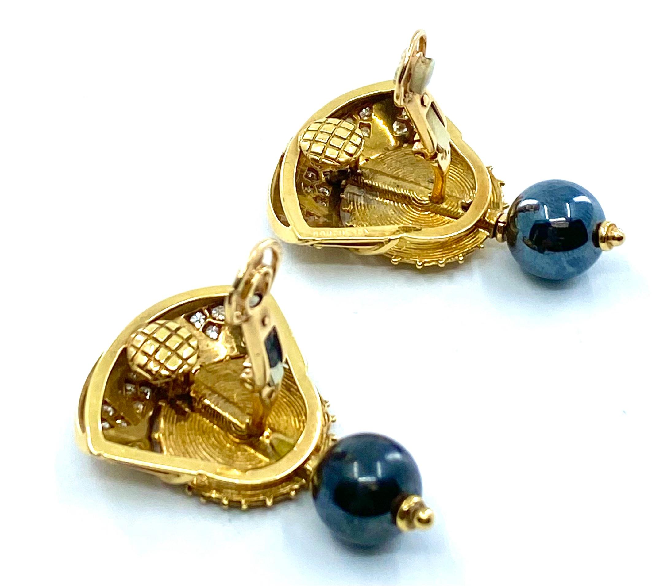 Women's Boucheron Gold Diamond Hematite Earrings  For Sale