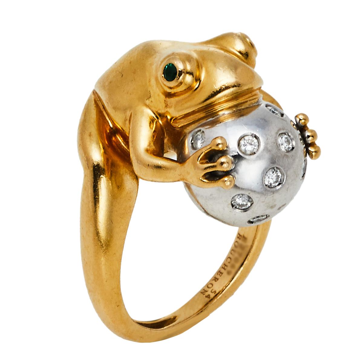 Contemporary Boucheron Grenouille Diamond 18K Two Tone Gold Ring Size 54