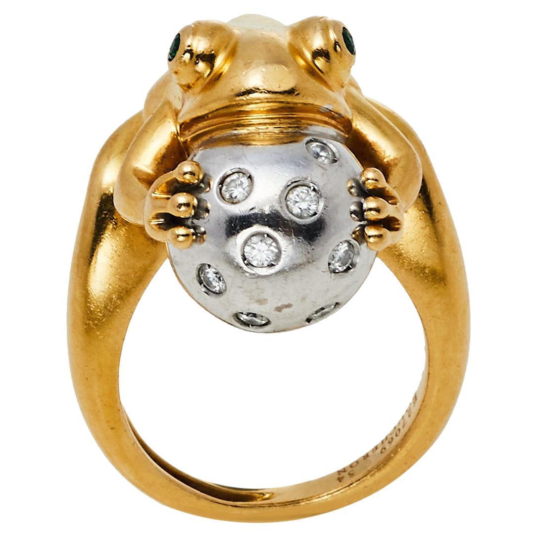 Boucheron Grenouille Diamond 18K Two Tone Gold Ring Size 54