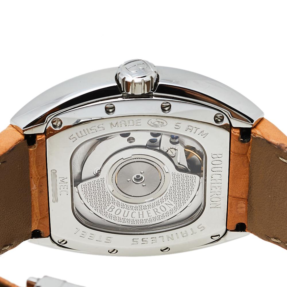 Boucheron Grey Stainless Steel Diamond MEC Tonneau Women's Wristwatch 38mm 1
