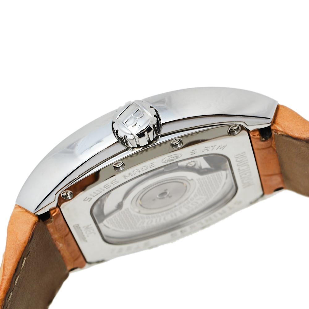 Boucheron Grey Stainless Steel Diamond MEC Tonneau Women's Wristwatch 38mm 2