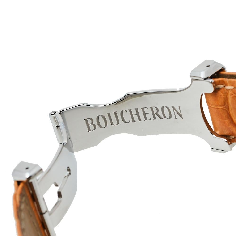 Boucheron Grey Stainless Steel Diamond MEC Tonneau Women's Wristwatch 38mm 4