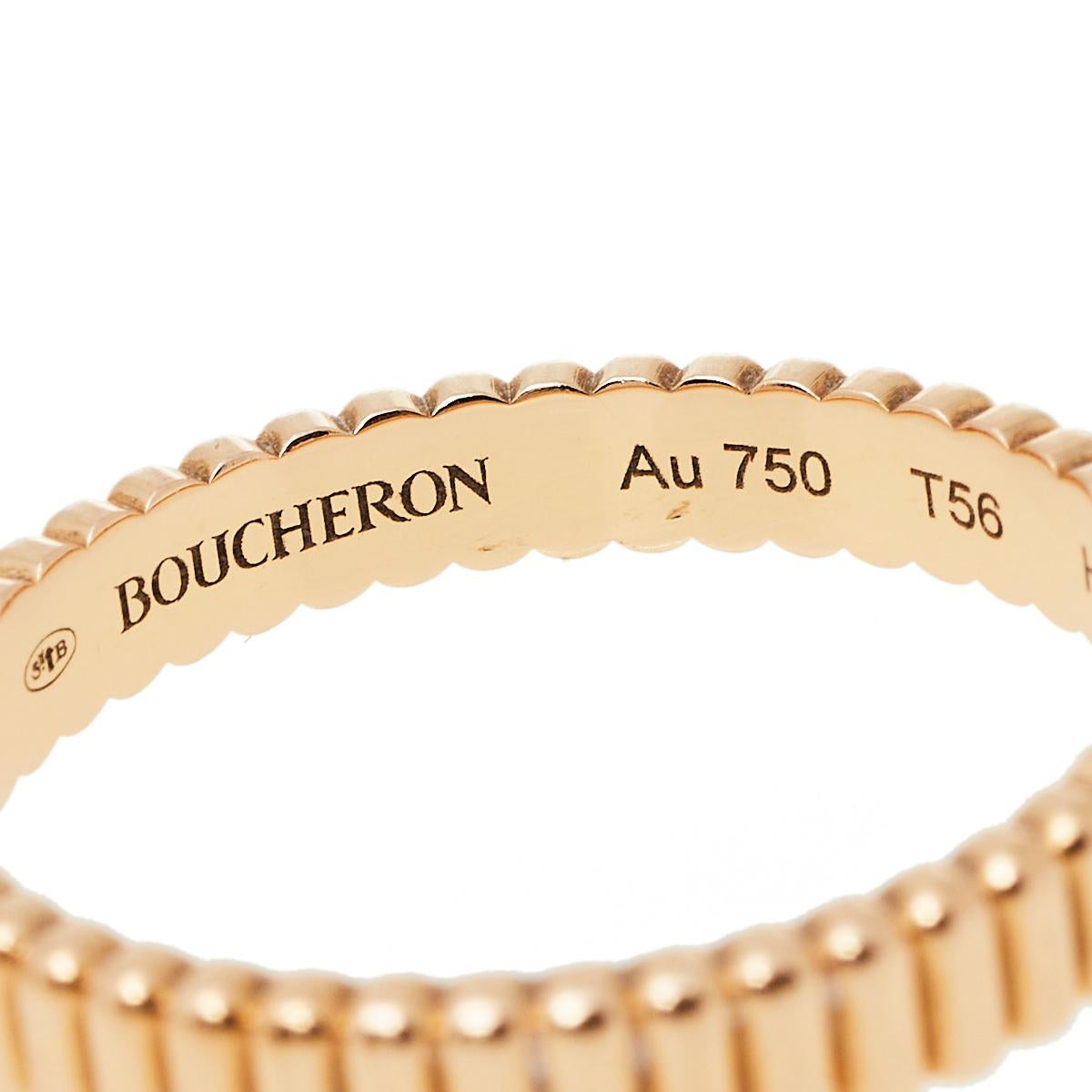 Contemporary Boucheron Grosgrain 18K Rose Gold Wedding Band Ring Size 56