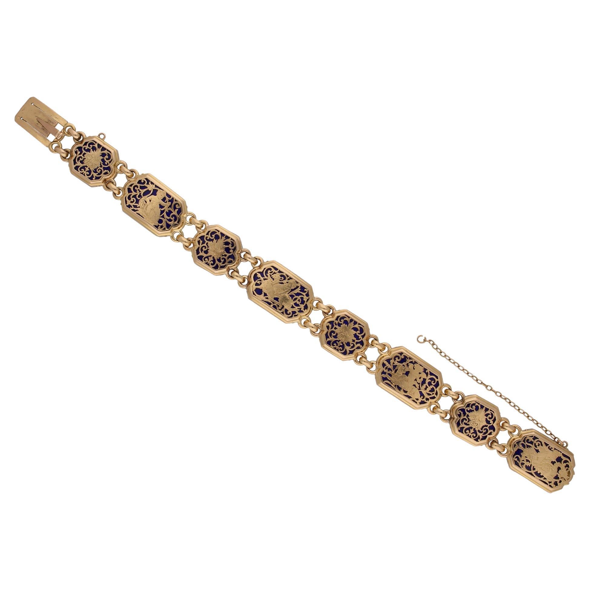 Boucheron Guilloché Enamel Bracelet, French, circa 1890 For Sale