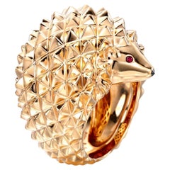 Boucheron "Hans the hedgehog" Rubies Black Diamond 18 Carats Rose Gold Ring
