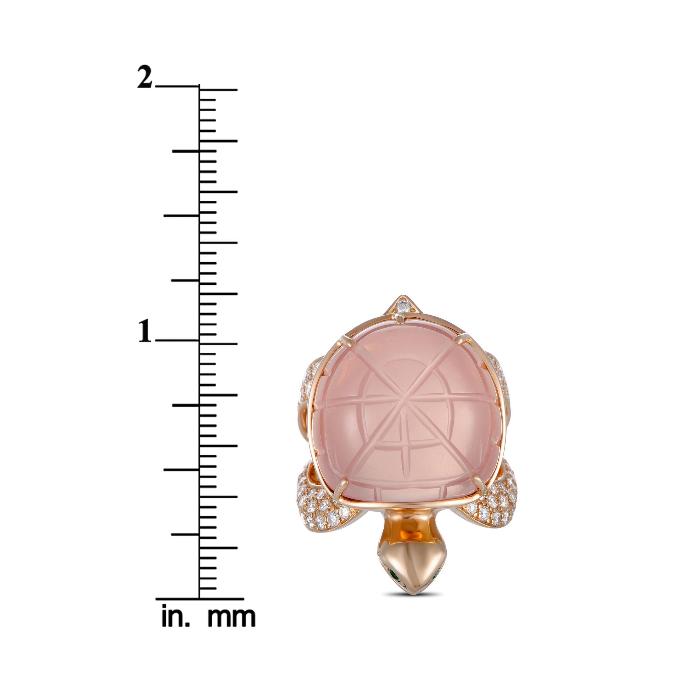 Women's Boucheron Honu Diamond, Quartz and Emerald Rose Gold Turtle Ring