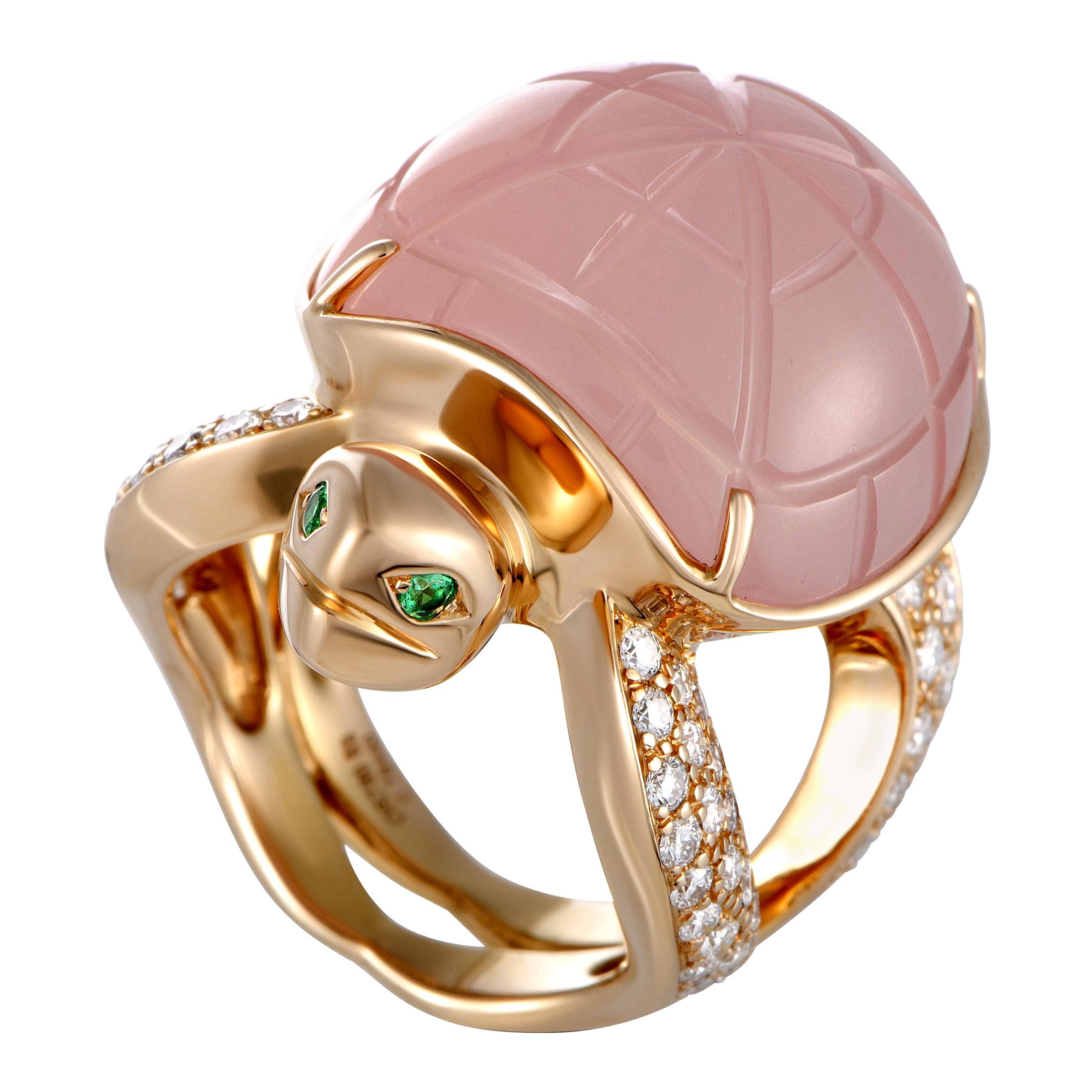 Bague Tortue Honu en or rose:: diamant:: quartz et émeraude de Boucheron  sur 1stDibs