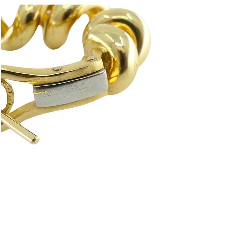 Boucheron Hoop Earrings Swirl Design 18k Gold Diamond In Excellent Condition For Sale In Beverly Hills, CA