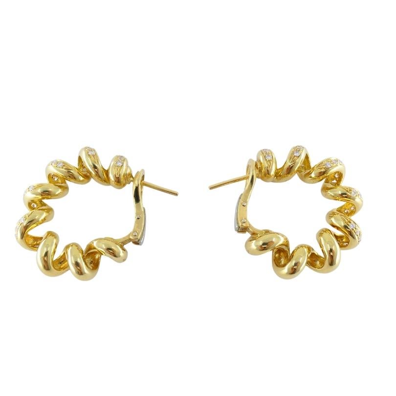 Women's Boucheron Hoop Earrings Swirl Design 18k Gold Diamond For Sale