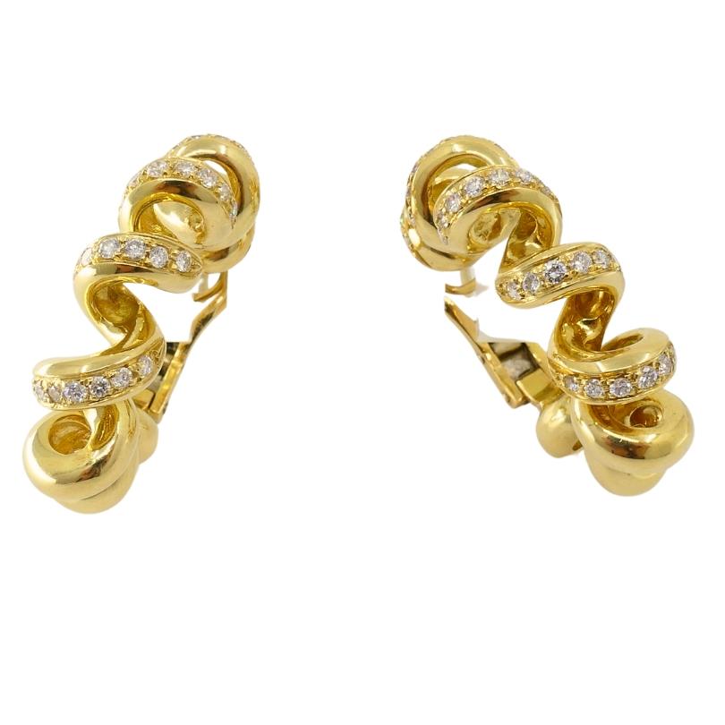 Boucheron Hoop Earrings Swirl Design 18k Gold Diamond For Sale 1