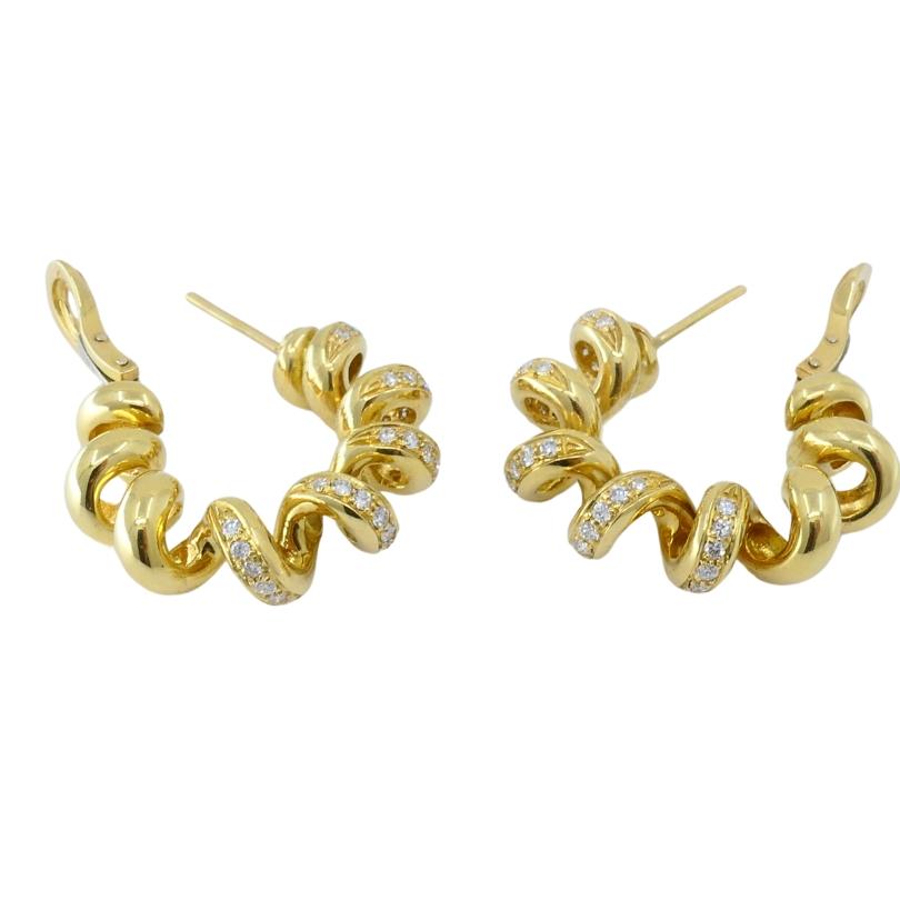 Boucheron Hoop Earrings Swirl Design 18k Gold Diamond For Sale 3