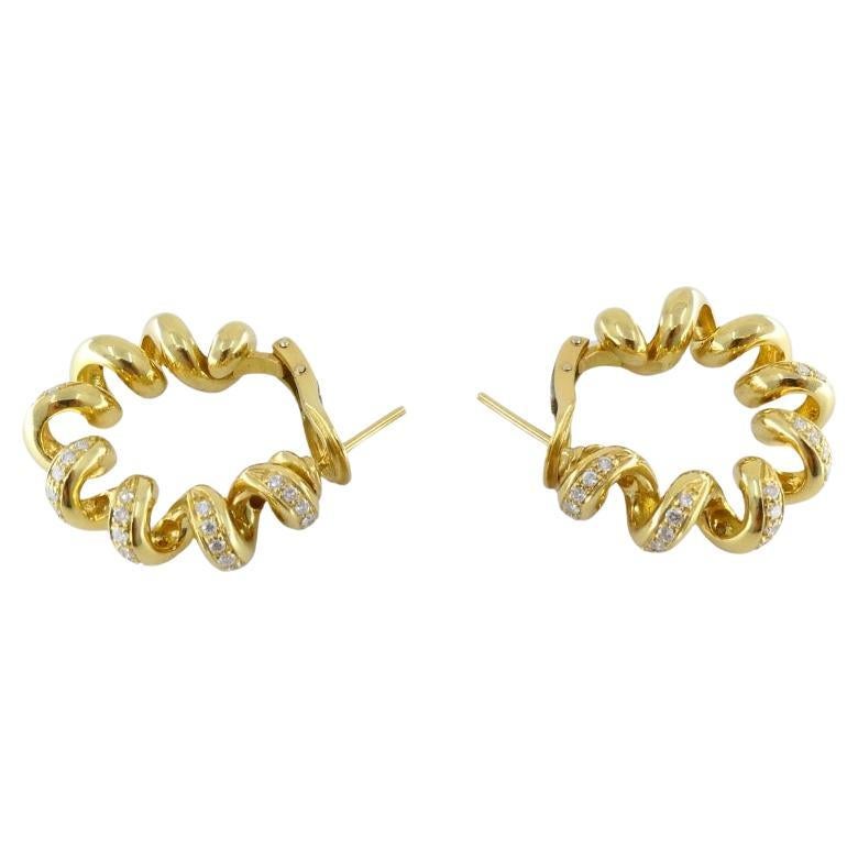 Boucheron Hoop Earrings Swirl Design 18k Gold Diamond For Sale