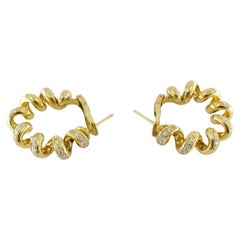 Boucheron Hoop Earrings Swirl Design 18k Gold Diamond