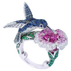 Boucheron Hopi Hummingbird Ring Pink Sapphire Diamond Tsavorite 18K Gold