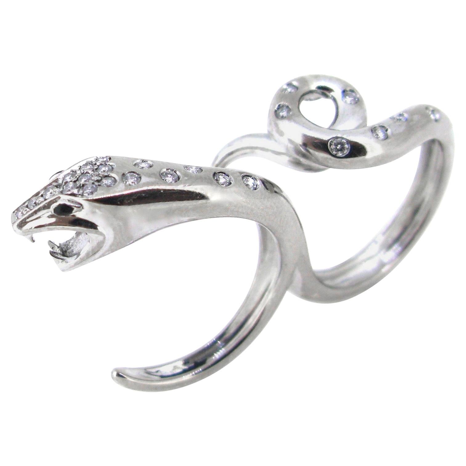 Boucheron Kaa Double Trouble Snake Diamond White Gold Ring For Sale