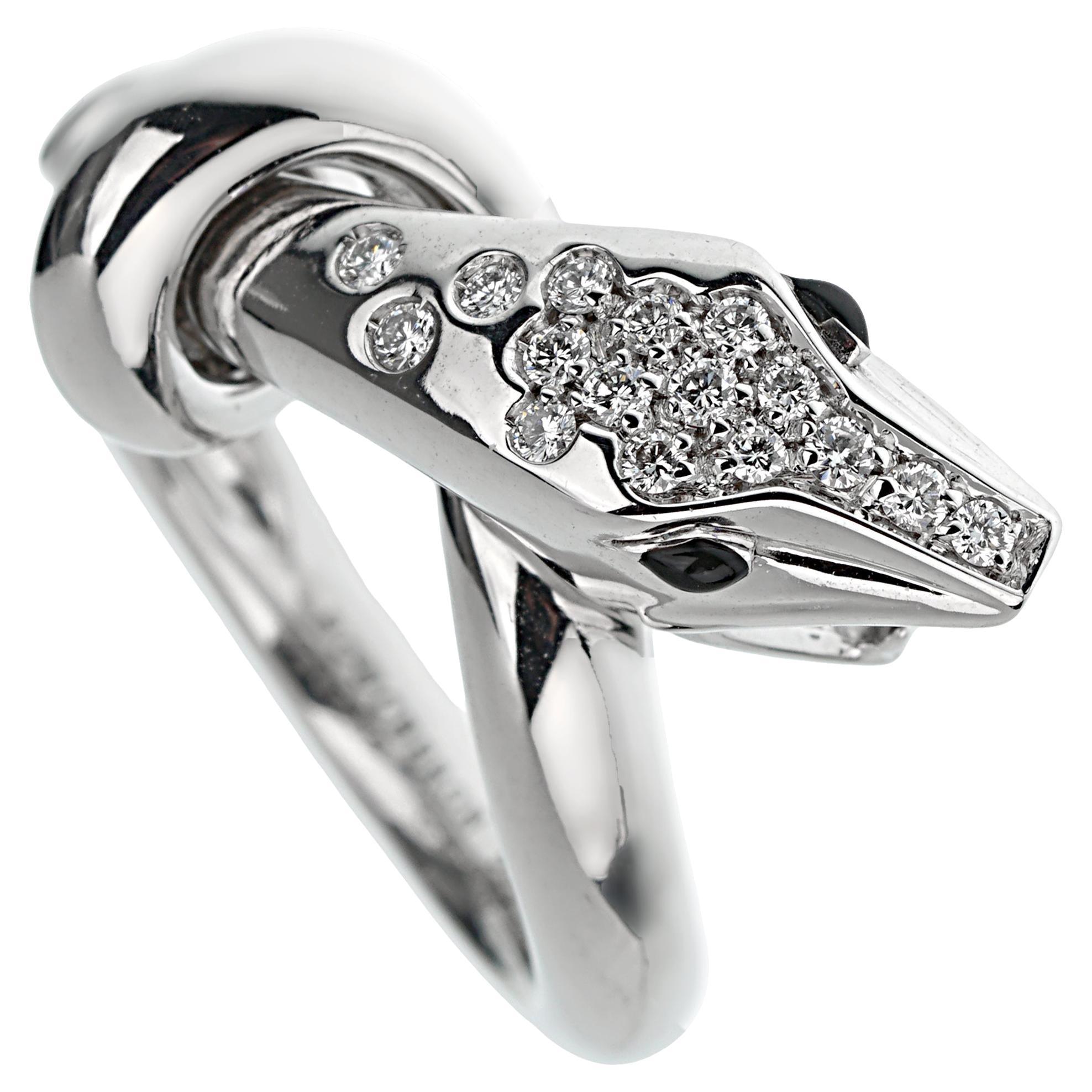 Boucheron Kaa Snake 18k White Gold Diamond Ring Sz 5