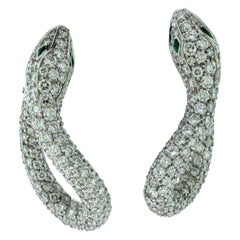 Boucheron Kaa Snake Emerald and Diamond Cocktail Clip-On White Gold Earrings