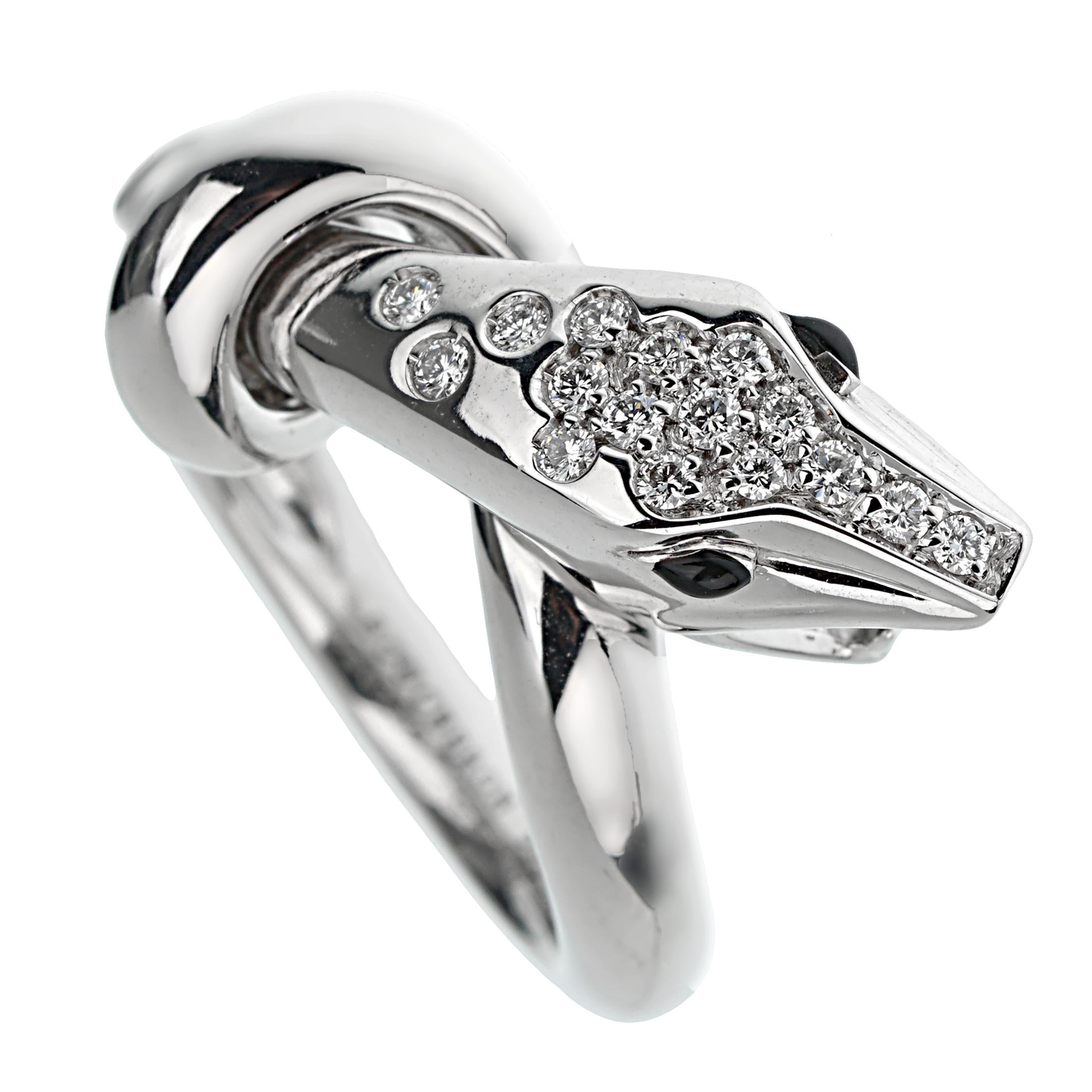 Round Cut Boucheron Kaa Snake White Gold Diamond Ring For Sale