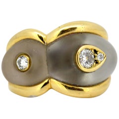 Boucheron Ladies 18 Karat Gold Ring with Diamonds and Quartz