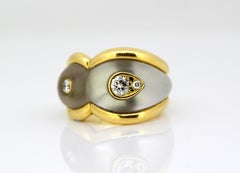 Boucheron Ladies 18 Karat Gold Ring with Diamonds and Quartz