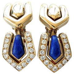 Boucheron Lapis Diamond Gold Earrings