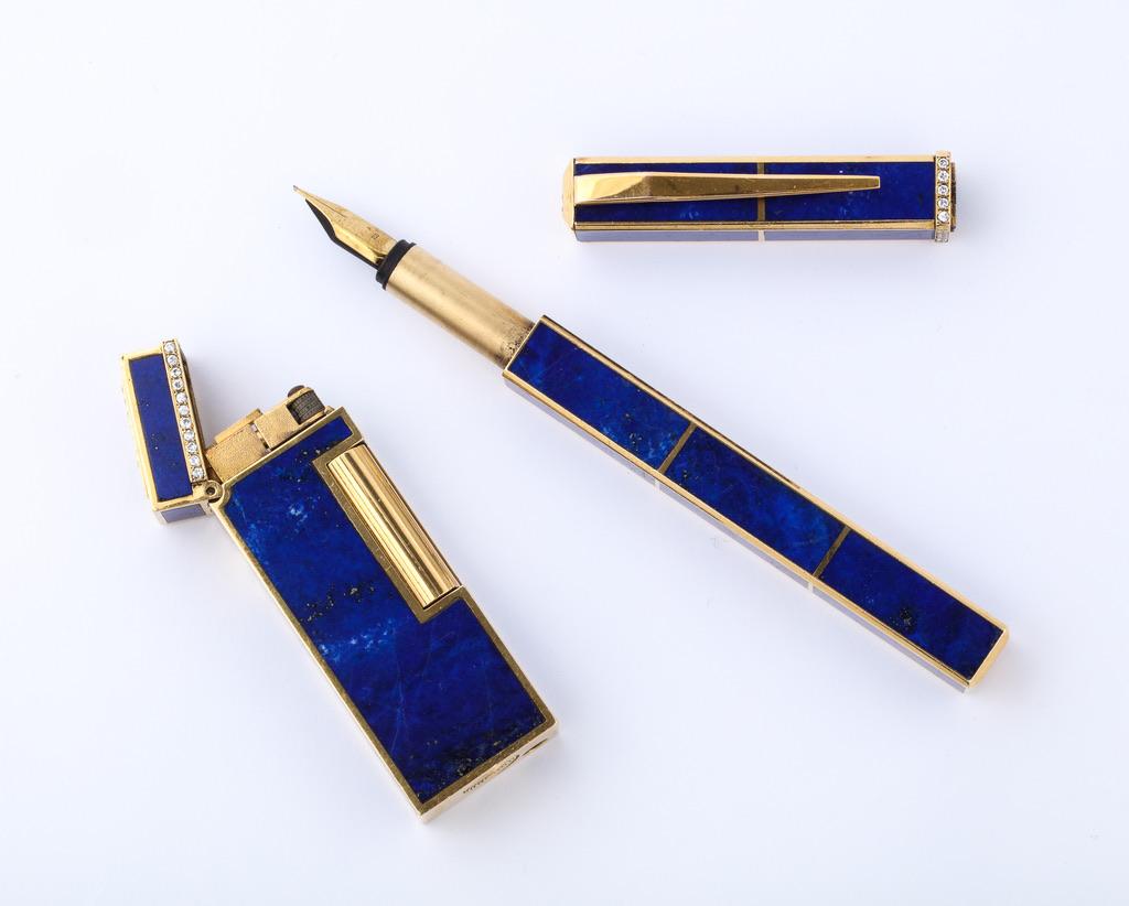 Women's or Men's Boucheron Lapis-Lazuli Gold Lighter and Pen Set