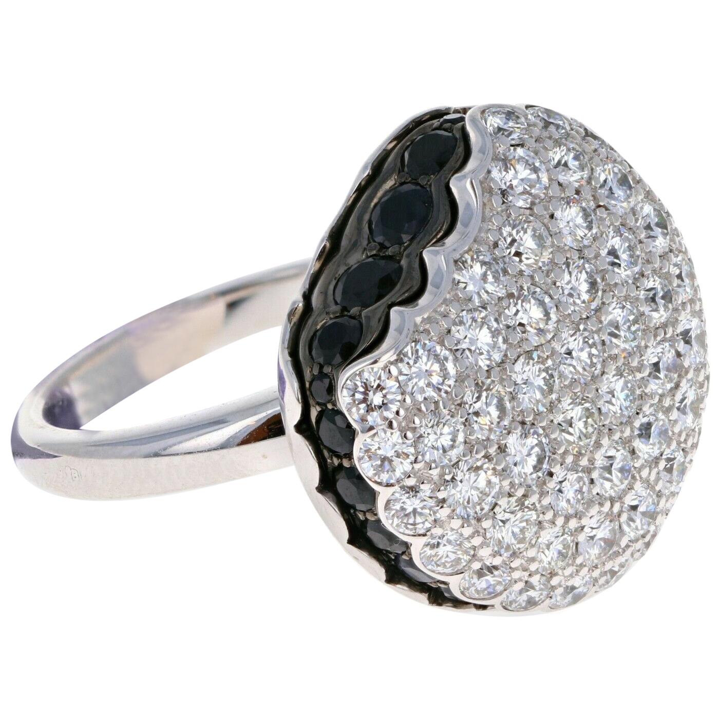 Boucheron Large 18 Karat White Gold Macaron Black Sapphire Diamond Ring For Sale