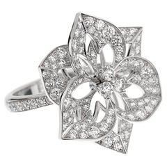 Boucheron Gran Flor Diamante Oro Blanco 18k Anillo Cocktail Sz 5 1/2