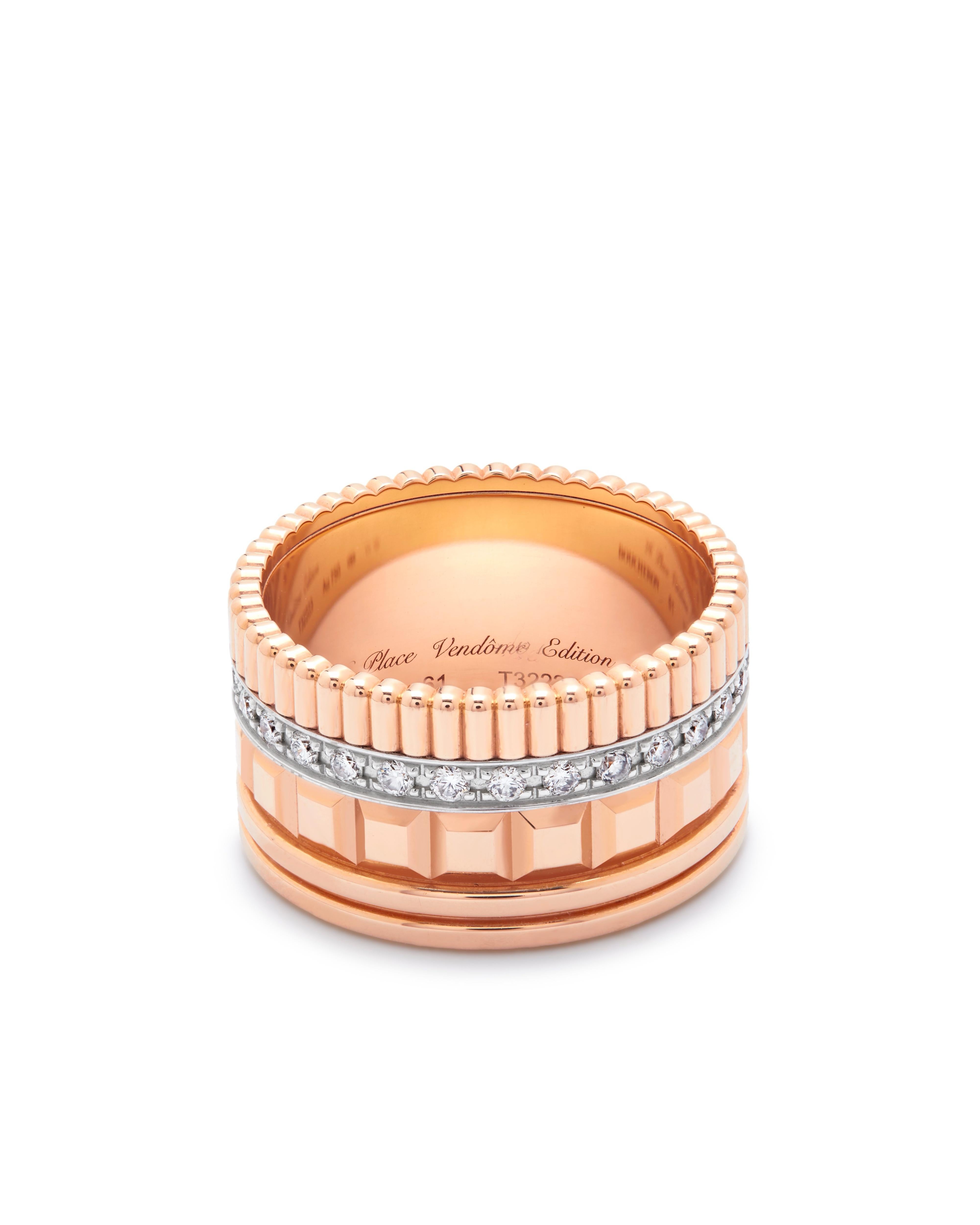 Anello Radiant con diamante grande in oro rosa di Boucheron. 


