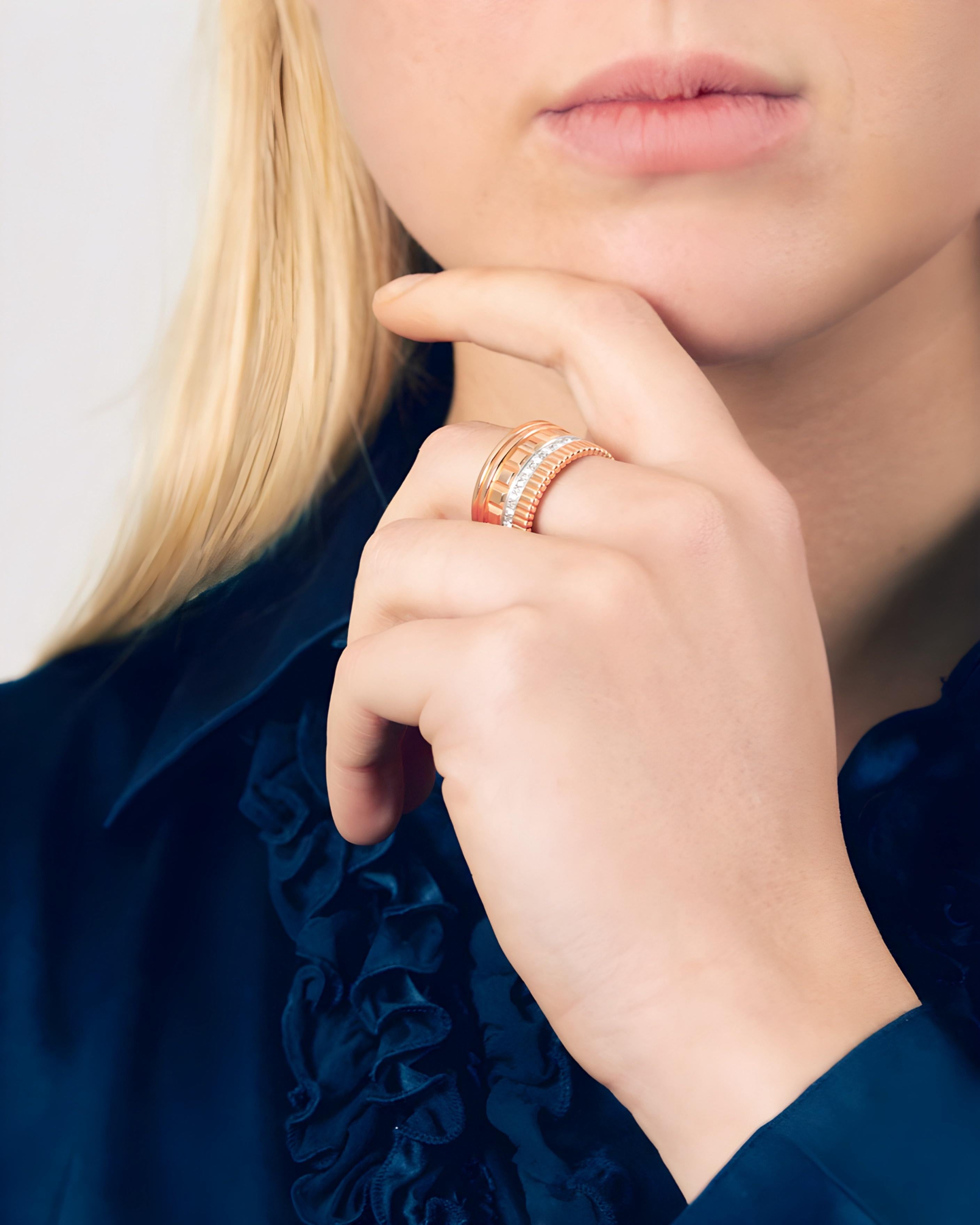 Taglio a rosa Anello Radiant grande in oro rosa e diamanti di Boucheron in vendita