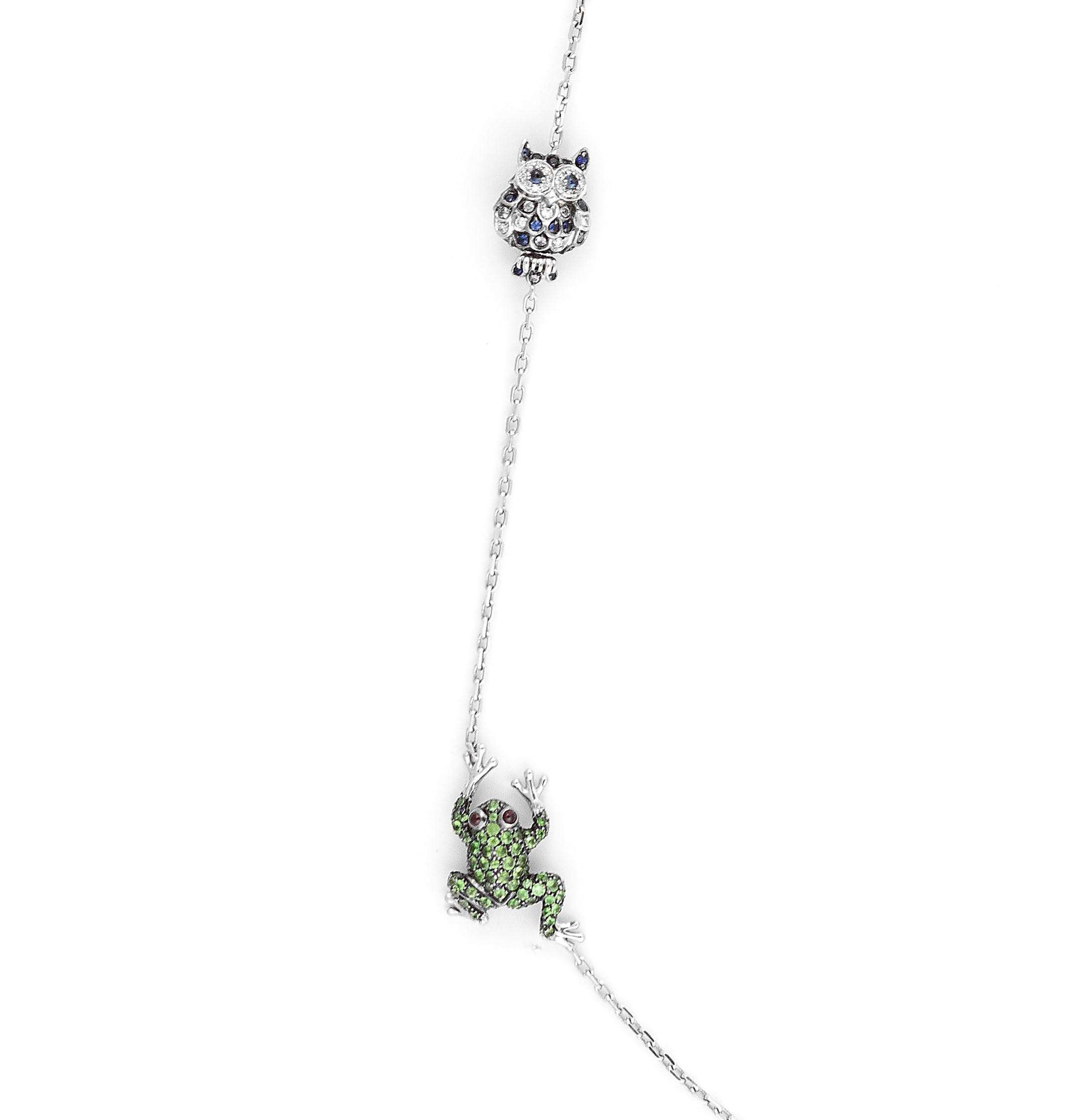 Long Boucheron Animal Necklace 90cm in length. Made with white gold and multicoloured sapphires and diamonds. Original price £48K.