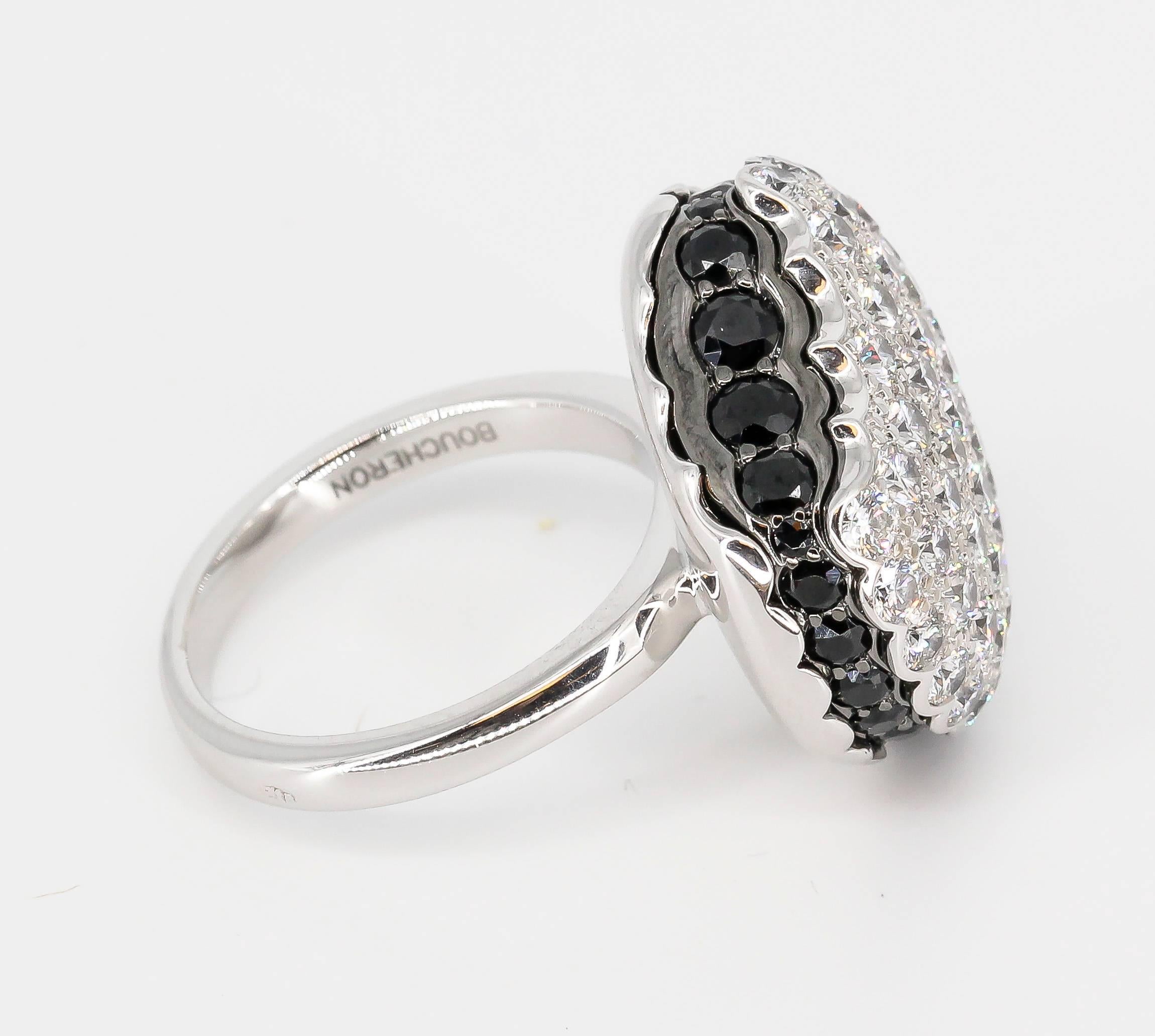 Boucheron Macaron Black and White Diamond 18 Karat White Gold Ring In Excellent Condition In New York, NY