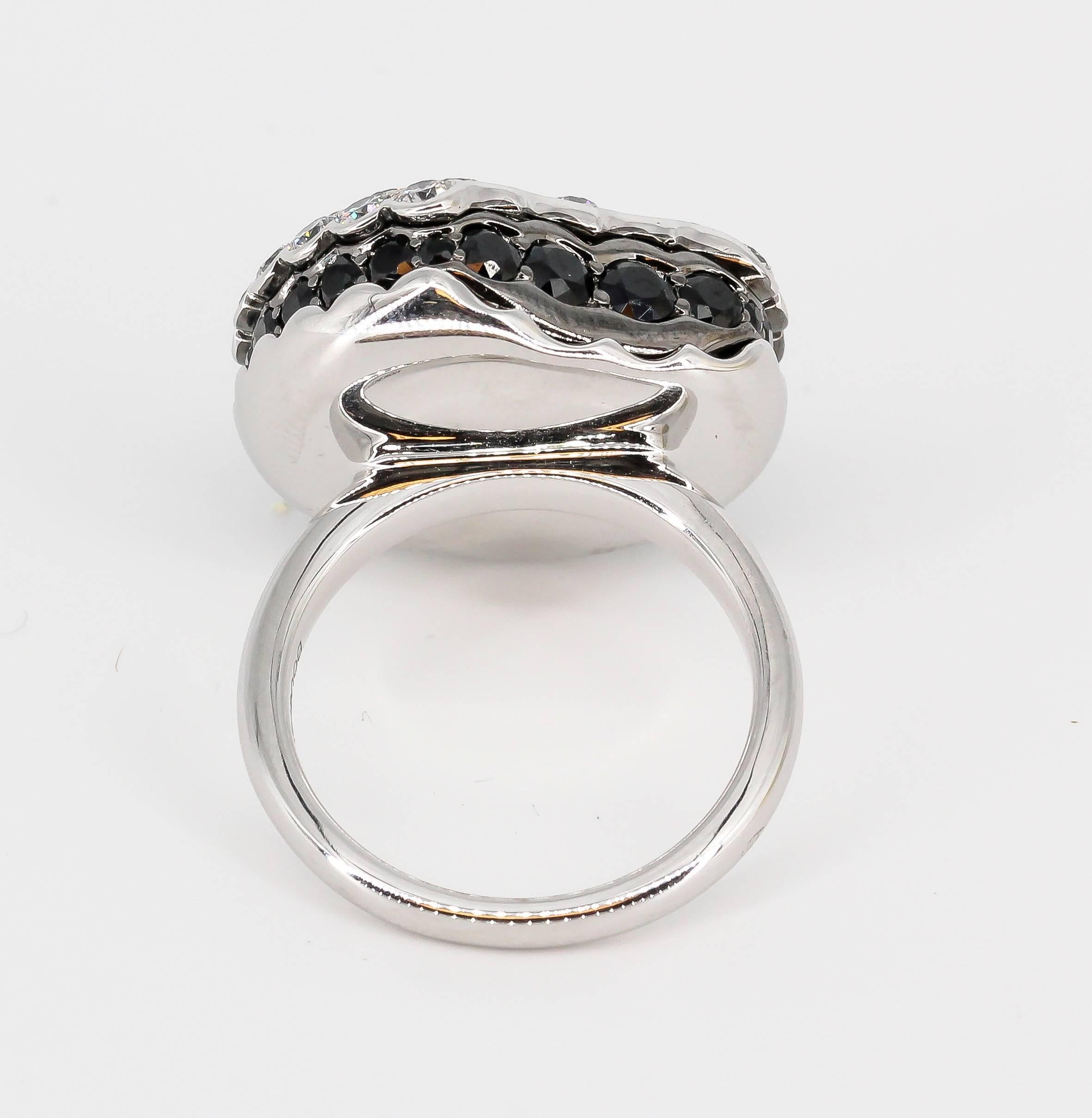 Women's Boucheron Macaron Black and White Diamond 18 Karat White Gold Ring