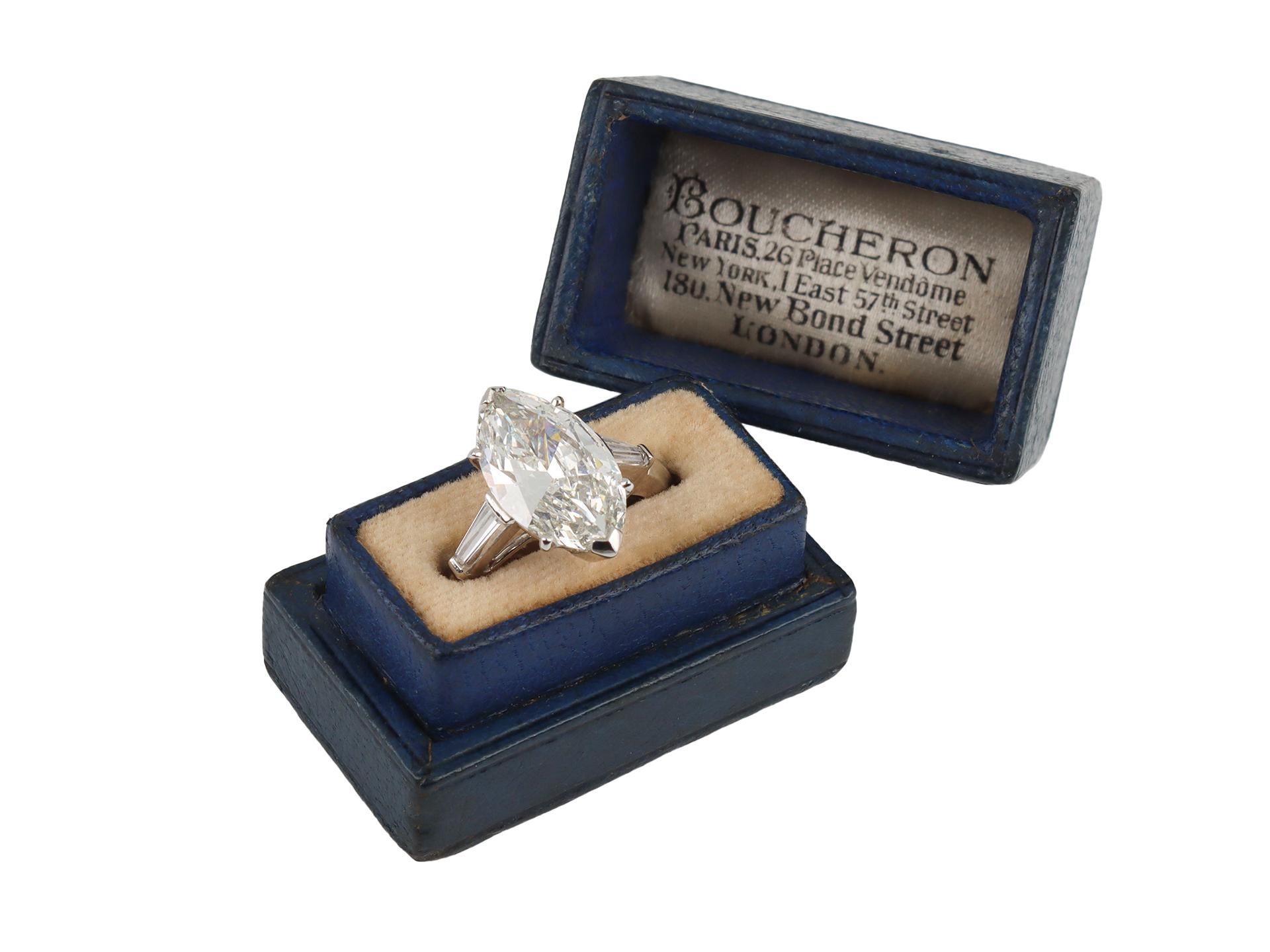 Women's or Men's Boucheron Marquise Shape Diamond Ring, French, Circa 1950