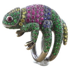 Boucheron “Masy the Chameleon” Tsavorite Sapphire Ruby Gold Animal Ring, French