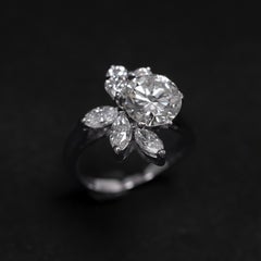 Boucheron Mid-Century Diamond Floral Cocktail Ring White Gold French 1950s 1960s