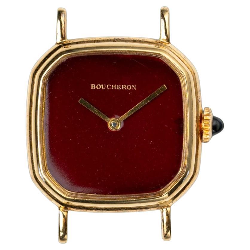 Boucheron Mini Rouge Quadrante laccato Cassa a gradini in oro giallo 18 carati anni '70 in vendita
