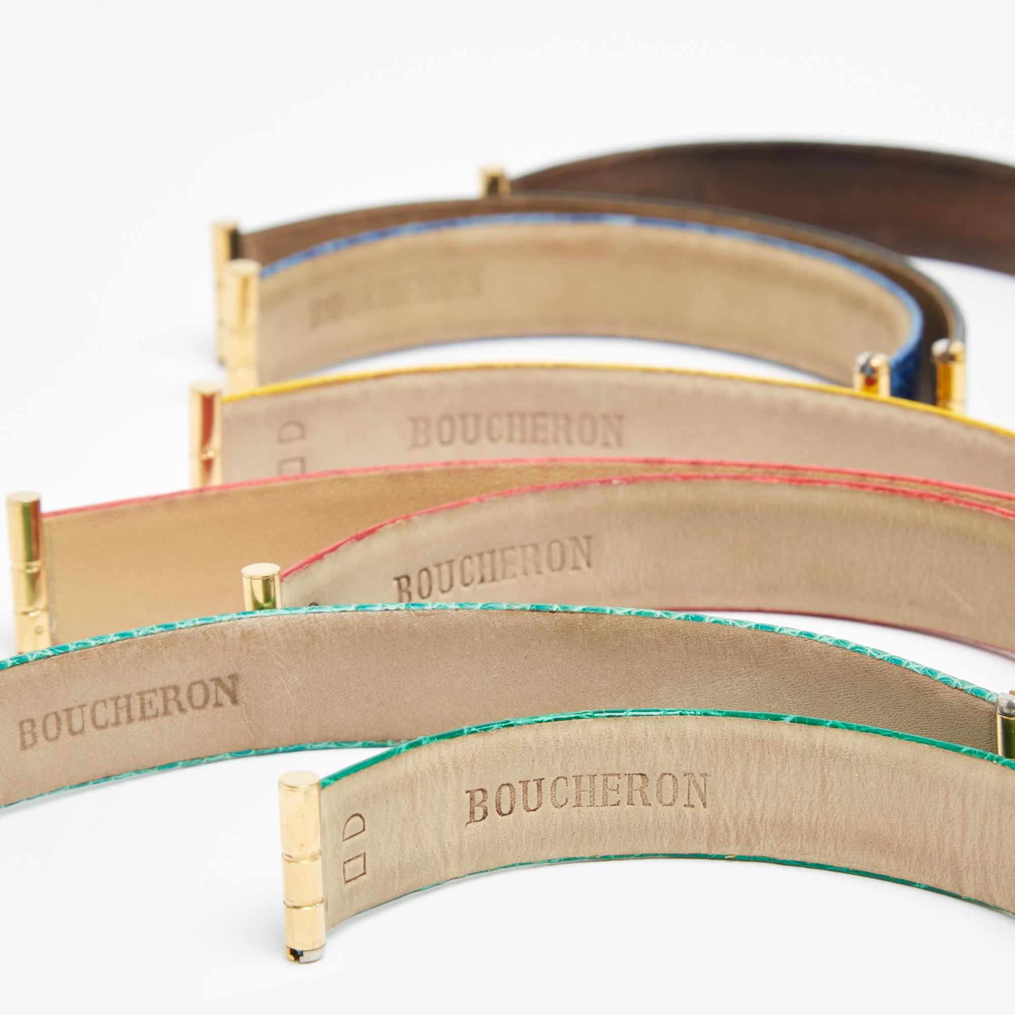 Art Deco Boucheron Montre Reflet Small 8 Bracelets Watch Small 8 Colorful Leather Straps For Sale