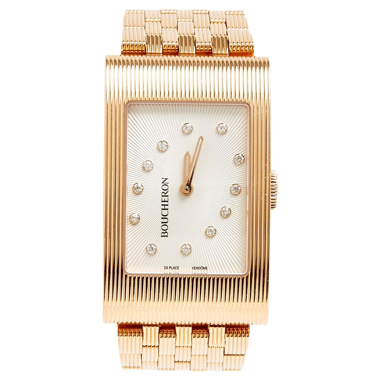 Boucheron Montre Reflets Grand Modele quartz Diamants Yellow Gold Watch