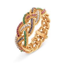 Boucheron Multigem and Diamond Braided Gold Bracelet