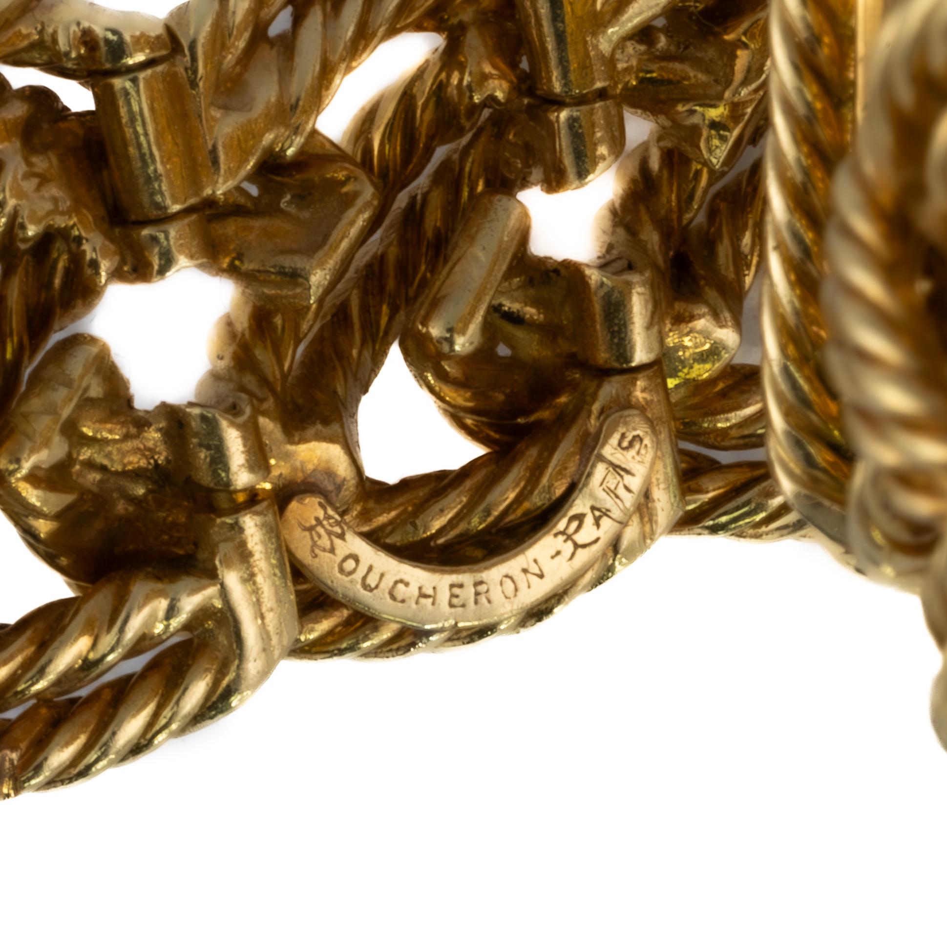 Taille ronde Boucheron - Bracelet en or tressé, multigemmes et diamants en vente