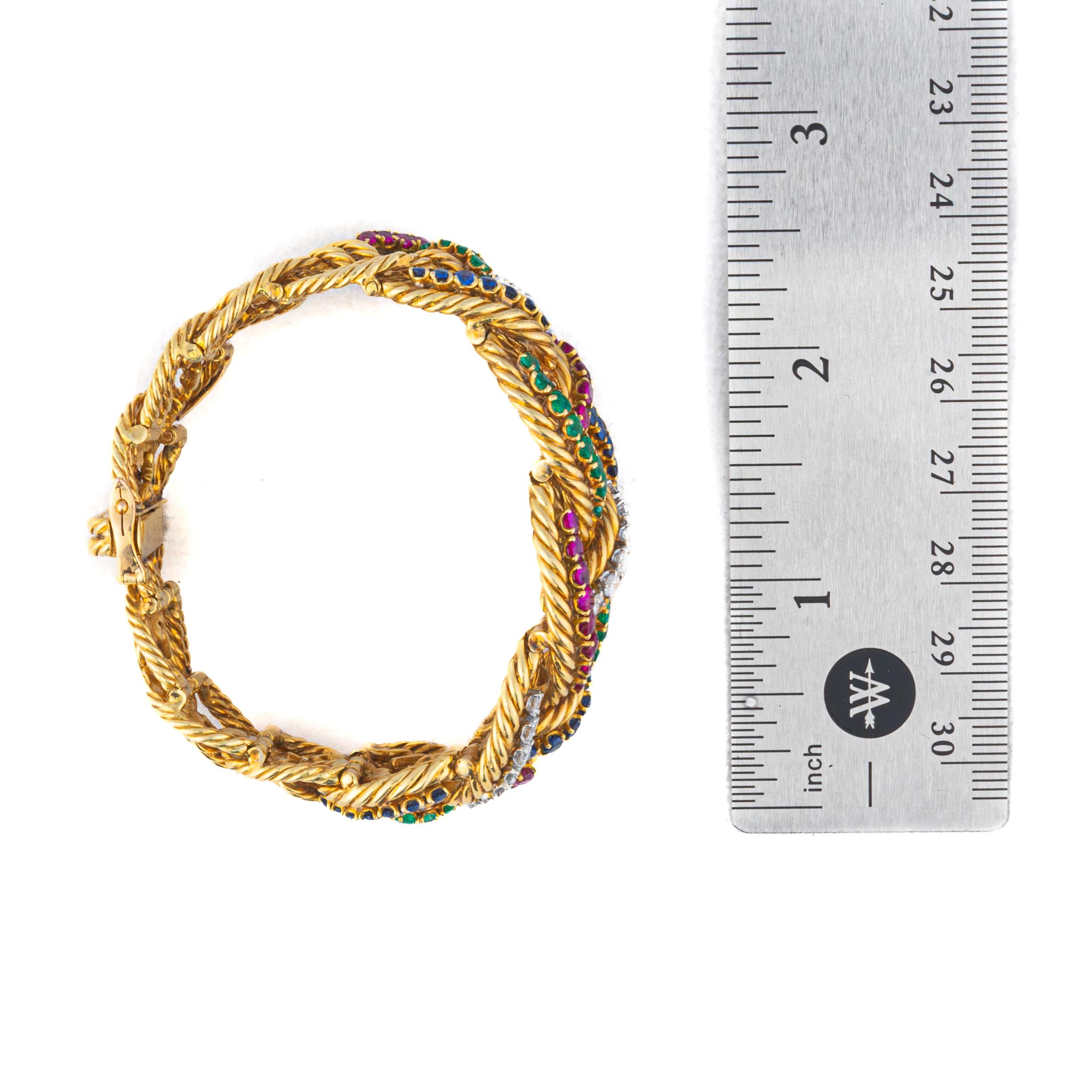 Boucheron - Bracelet en or tressé, multigemmes et diamants Excellent état - En vente à New York, NY