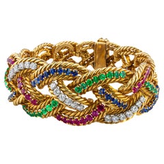 Boucheron - Bracelet en or tressé, multigemmes et diamants
